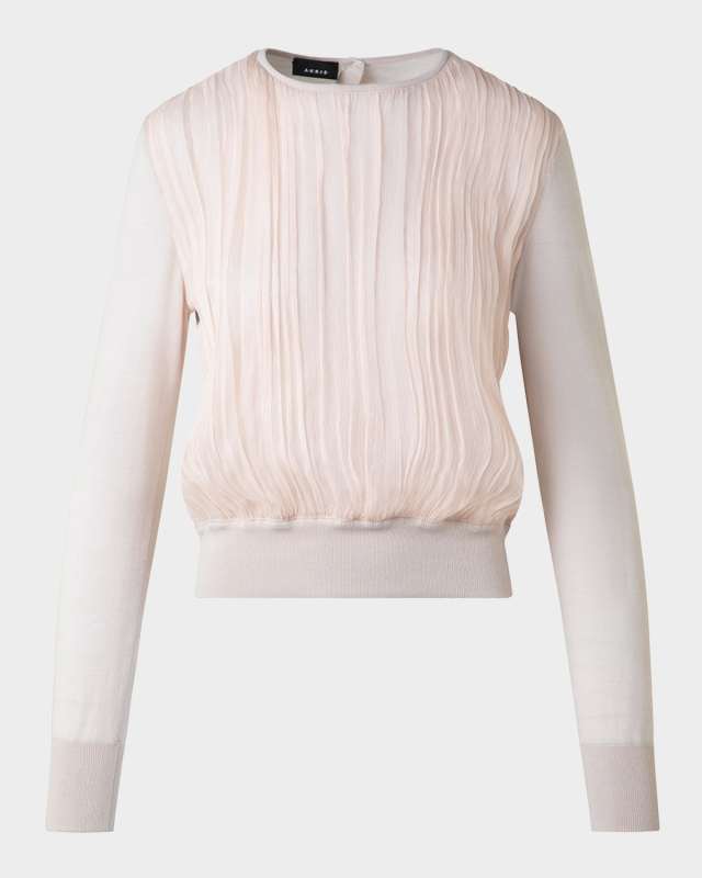 Crinkle Silk Chiffon Knit Sweater